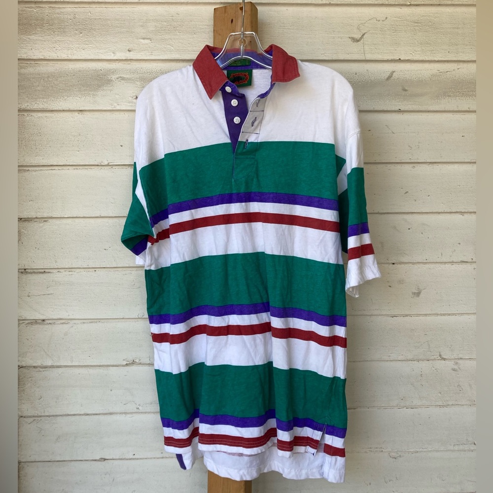 Boston Traders White, Green, Purple & Red Striped Rugby Polo